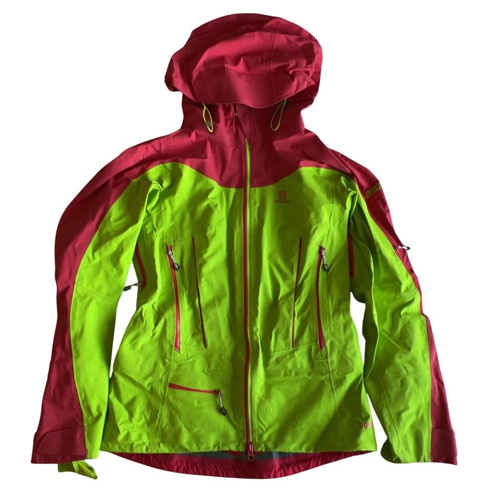 Salomon Womens Jacket Small Neon Green Pink GORE-TEX Pro Hooded Ski Shell